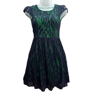 THML Dress Womens Blue and Green Lace Floral‎ Size XSmall